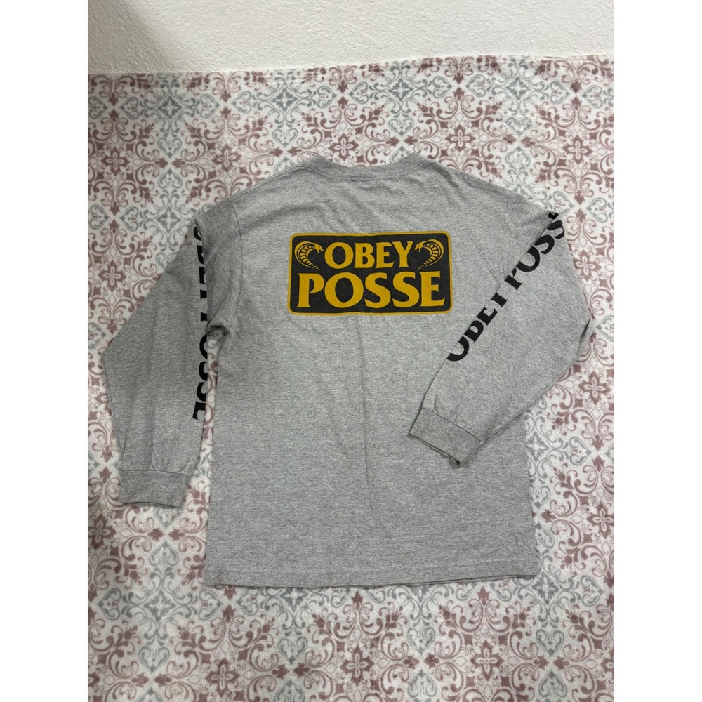Obey Posse Long Sleeve Graphic T-Shirt Mens Medium Heather Gray Streetwear